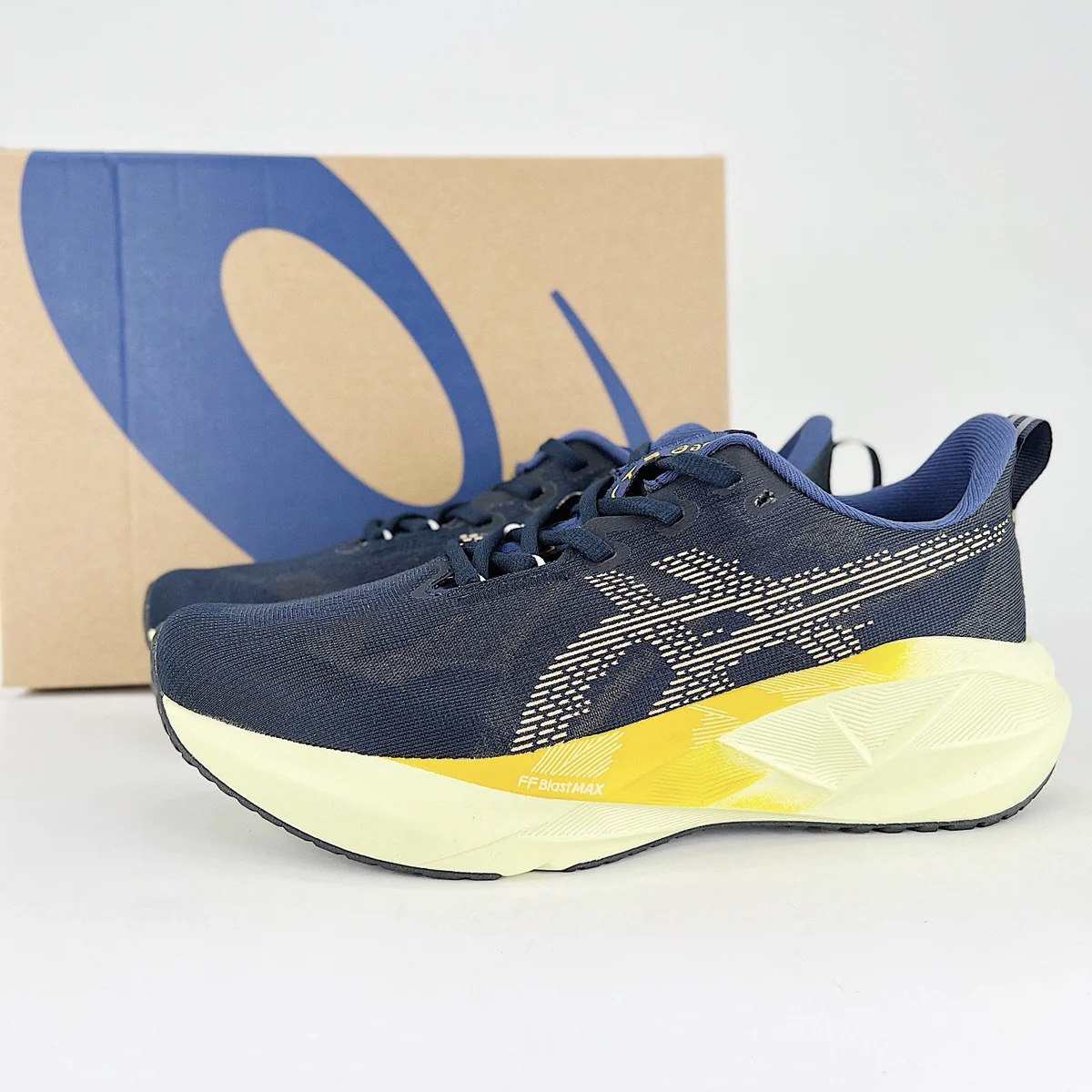 Asics Novablast 5 - Azul Marinho com Verde e Laranja
