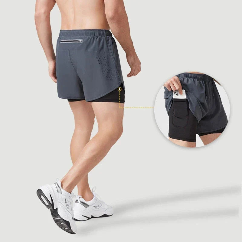 Shorts Masculino 2 em 1 MaxRun Fort Secagem Rápida e Camada Dupla